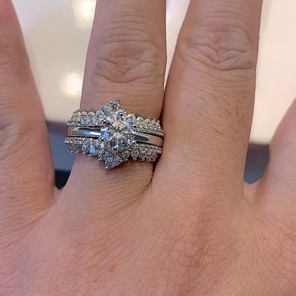 VVS1 Art deco 3pcs bridal diamond wedding ring set!